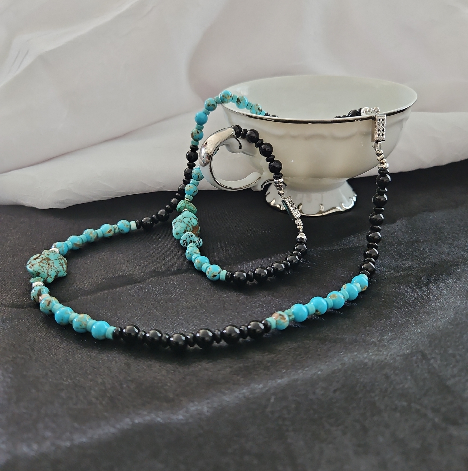 Turquoise & Black Beaded Necklace - Women Jewelry
